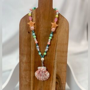 Seashell beaded pearl Hawaiian beach necklace Wire Wrapped‎ surfer girl toggle